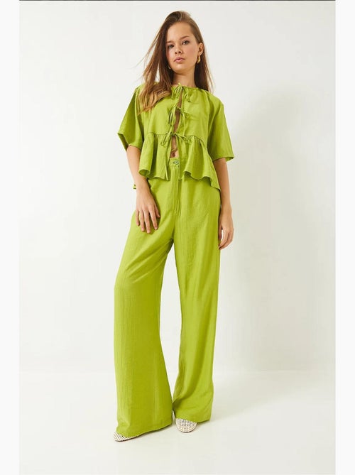 Ensemble deux pièces chemisier et pantalon à manches courtes avec détails noués lucci - Kiabi