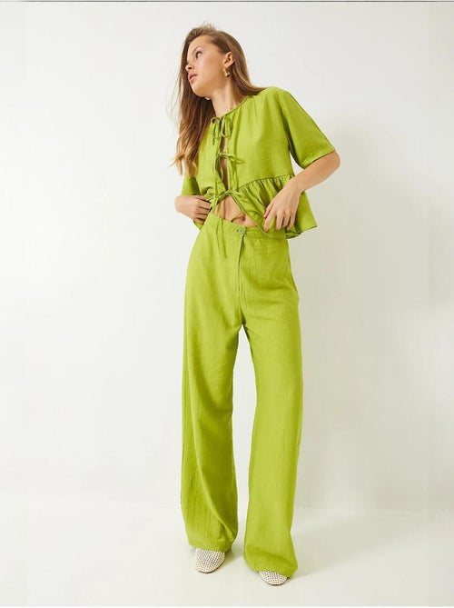 Ensemble deux pièces chemisier et pantalon à manches courtes avec détails noués lucci - Kiabi