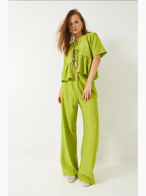 Ensemble deux pièces chemisier et pantalon à manches courtes avec détails noués lucci - Kiabi