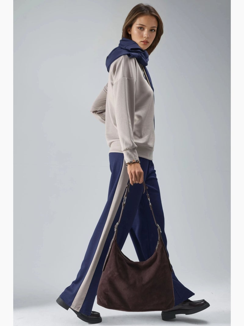 Ensemble deux pièces coordonné à capuche brodé, jambes larges et longues hiccup Bleu marine - Kiabi