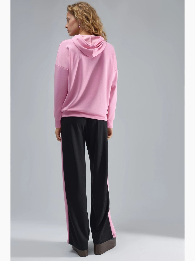 Ensemble deux pièces coordonné à capuche brodé, jambes larges et longues hiccup Rose fluo/Solinotes - Kiabi