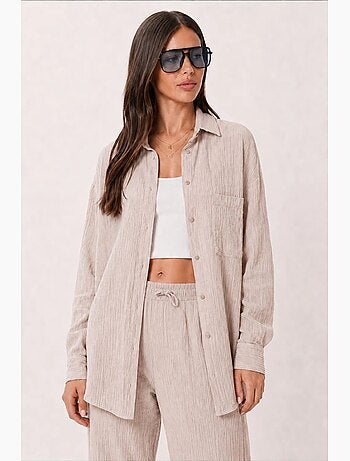 Ensemble deux pièces coordonné à taille haute, jambe large et col chemise istanbul
