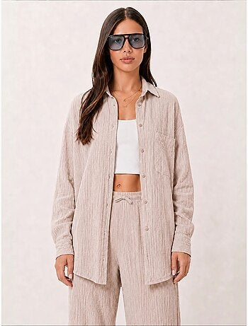 Ensemble deux pièces coordonné à taille haute, jambe large et col chemise istanbul