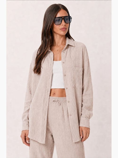 Ensemble deux pièces coordonné à taille haute, jambe large et col chemise istanbul - Kiabi