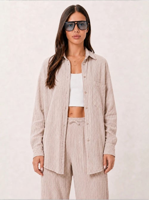 Ensemble deux pièces coordonné à taille haute, jambe large et col chemise istanbul - Kiabi