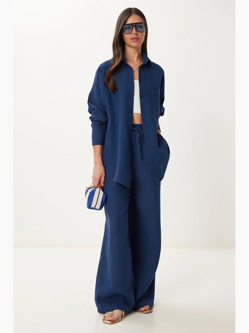Ensemble deux pièces coordonné à taille haute, jambe large et col chemise istanbul - Kiabi