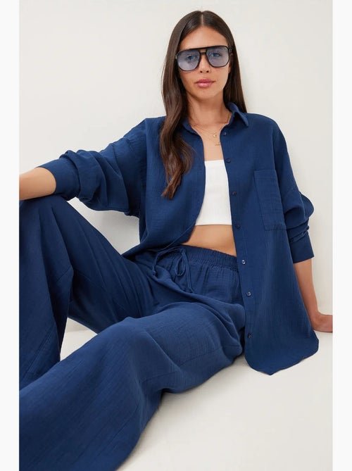 Ensemble deux pièces coordonné à taille haute, jambe large et col chemise istanbul - Kiabi