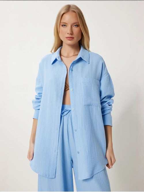 Ensemble deux pièces coordonné à taille haute, jambe large et col chemise istanbul - Kiabi Ensemble deux pièces coordonné à taille haute, jambe large et col chemise istanbul - Kiabi