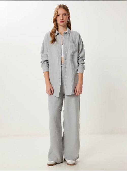 Ensemble deux pièces coordonné à taille haute, jambe large et col chemise istanbul - Kiabi