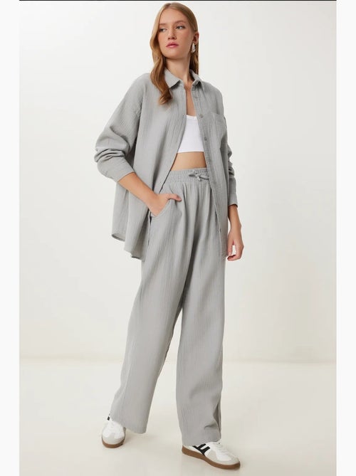 Ensemble deux pièces coordonné à taille haute, jambe large et col chemise istanbul - Kiabi