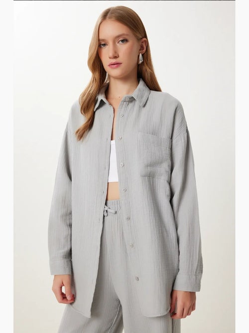Ensemble deux pièces coordonné à taille haute, jambe large et col chemise istanbul - Kiabi