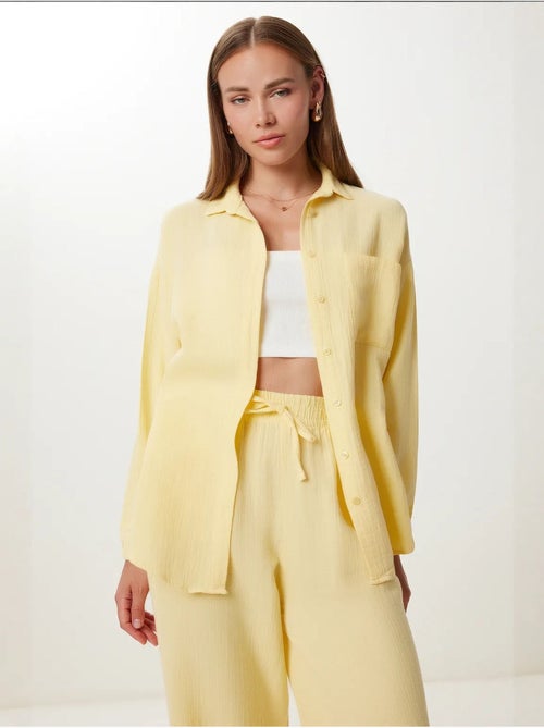 Ensemble deux pièces coordonné à taille haute, jambe large et col chemise istanbul - Kiabi