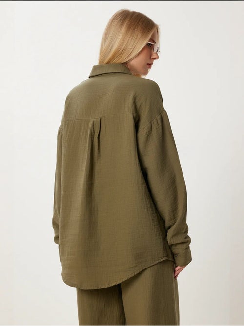 Ensemble deux pièces coordonné à taille haute, jambe large et col chemise istanbul - Kiabi