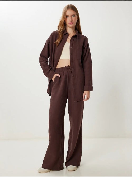 Ensemble deux pièces coordonné à taille haute, jambe large et col chemise istanbul - Kiabi