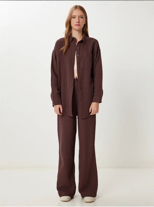 Ensemble deux pièces coordonné à taille haute, jambe large et col chemise istanbul - Kiabi
