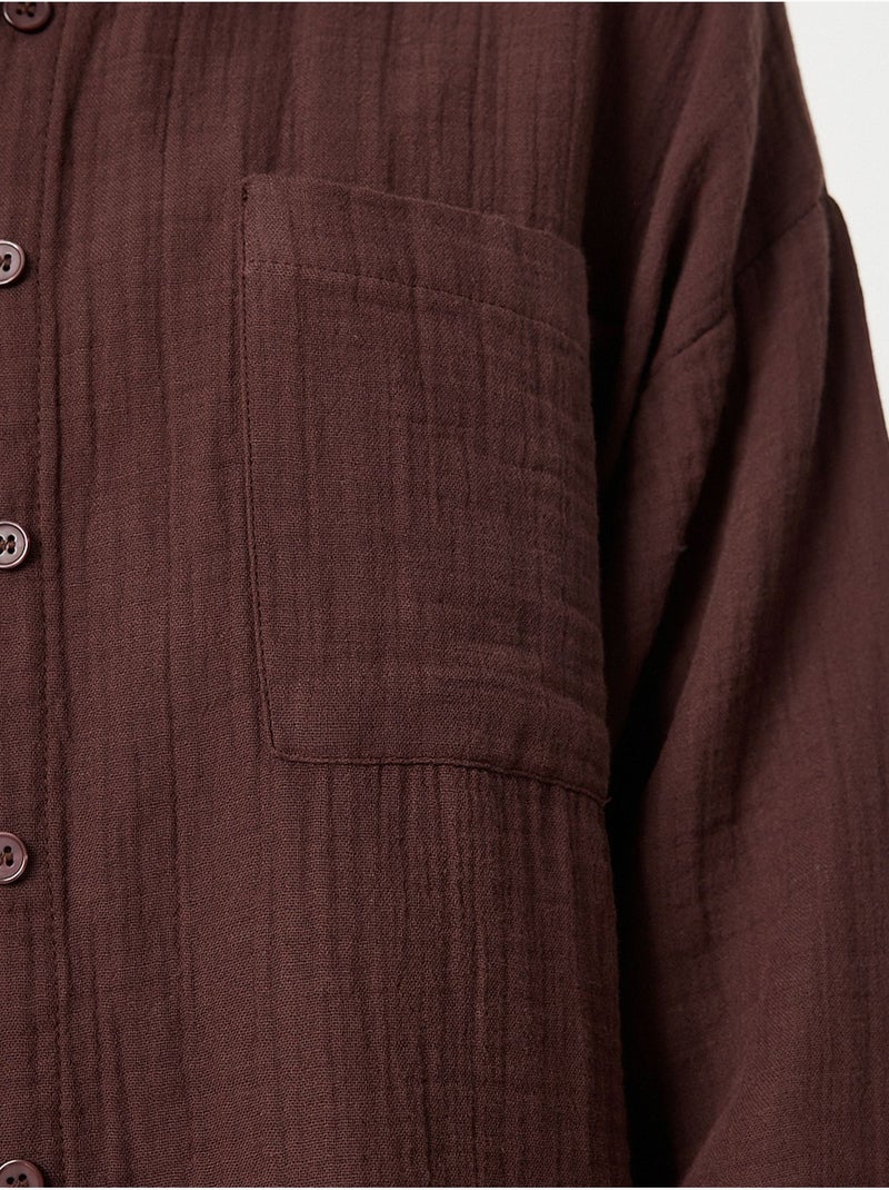 Ensemble deux pièces coordonné à taille haute, jambe large et col chemise istanbul Marron foncé - Kiabi