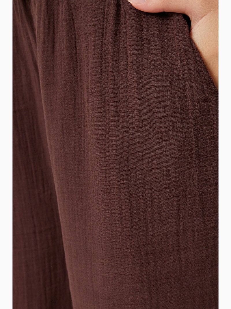 Ensemble deux pièces coordonné à taille haute, jambe large et col chemise istanbul Marron foncé - Kiabi