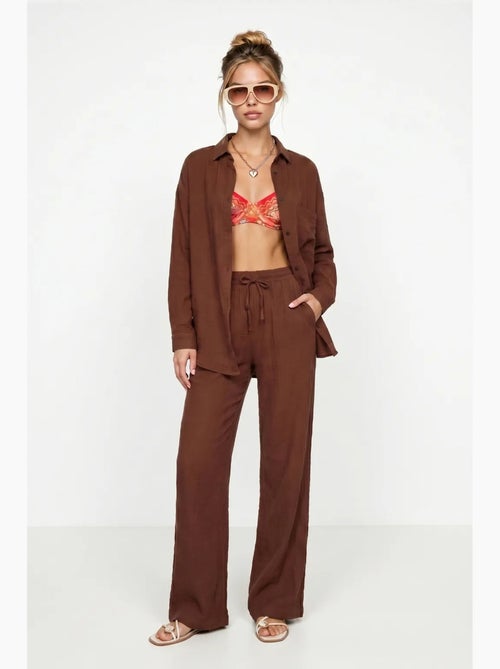Ensemble deux pièces coordonné à taille haute, jambe large et col chemise istanbul - Kiabi