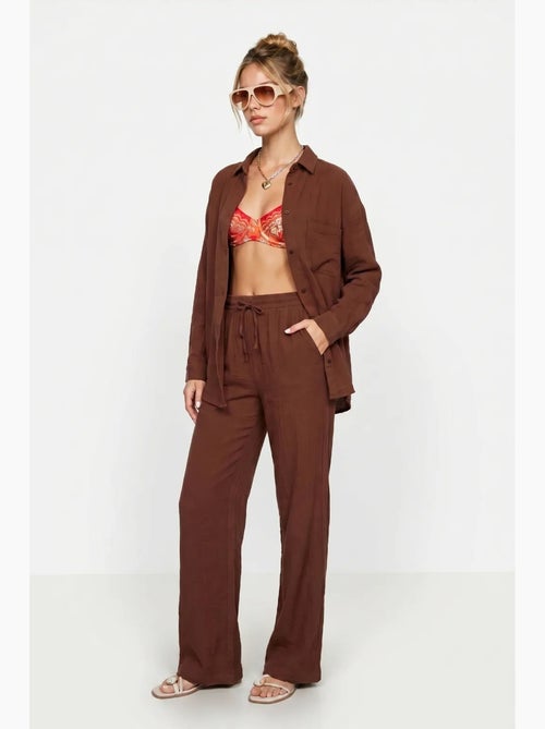 Ensemble deux pièces coordonné à taille haute, jambe large et col chemise istanbul - Kiabi