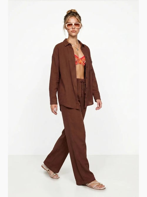 Ensemble deux pièces coordonné à taille haute, jambe large et col chemise istanbul - Kiabi