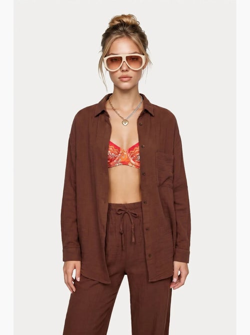 Ensemble deux pièces coordonné à taille haute, jambe large et col chemise istanbul - Kiabi