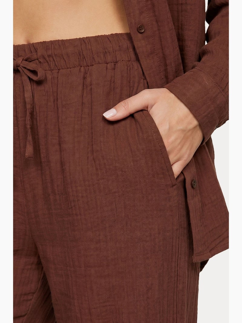 Ensemble deux pièces coordonné à taille haute, jambe large et col chemise istanbul Marron - Kiabi