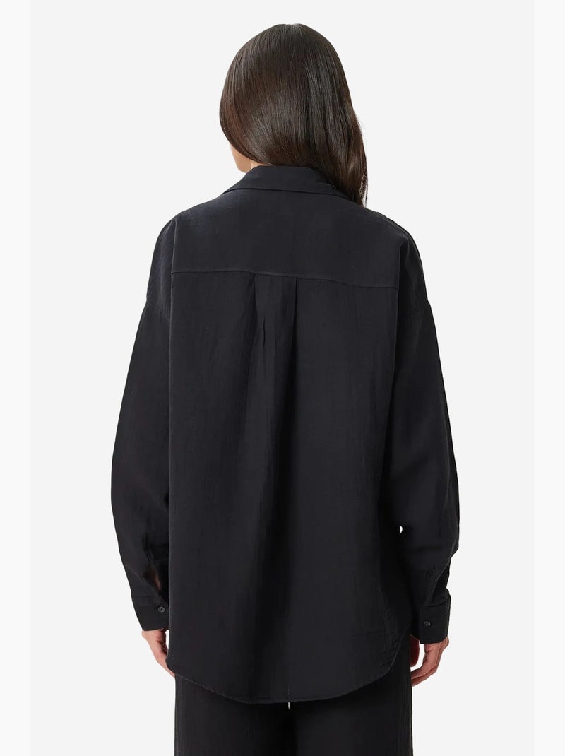 Ensemble deux pièces coordonné à taille haute, jambe large et col chemise istanbul Noir - Kiabi