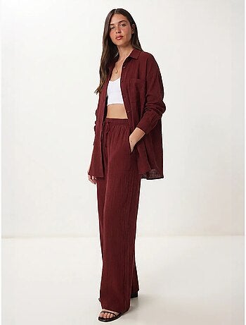 Ensemble deux pièces coordonné à taille haute, jambe large et col chemise istanbul