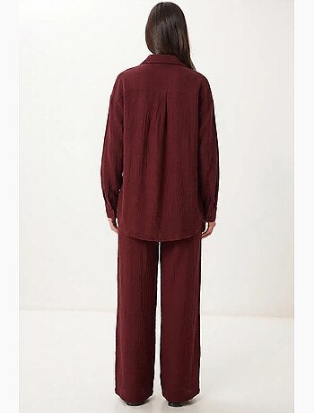 Ensemble deux pièces coordonné à taille haute, jambe large et col chemise istanbul