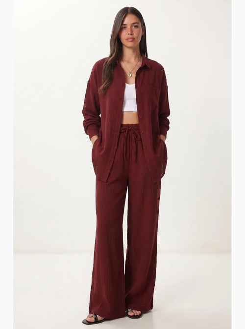 Ensemble deux pièces coordonné à taille haute, jambe large et col chemise istanbul - Kiabi