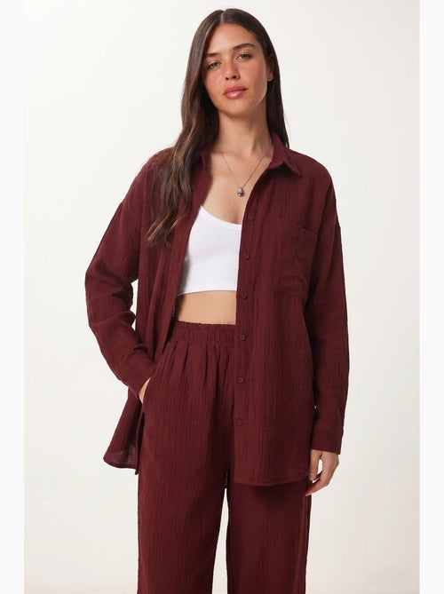 Ensemble deux pièces coordonné à taille haute, jambe large et col chemise istanbul - Kiabi