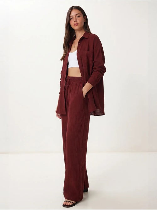 Ensemble deux pièces coordonné à taille haute, jambe large et col chemise istanbul - Kiabi