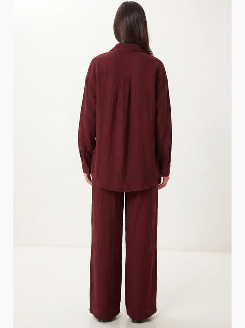Ensemble deux pièces coordonné à taille haute, jambe large et col chemise istanbul - Kiabi