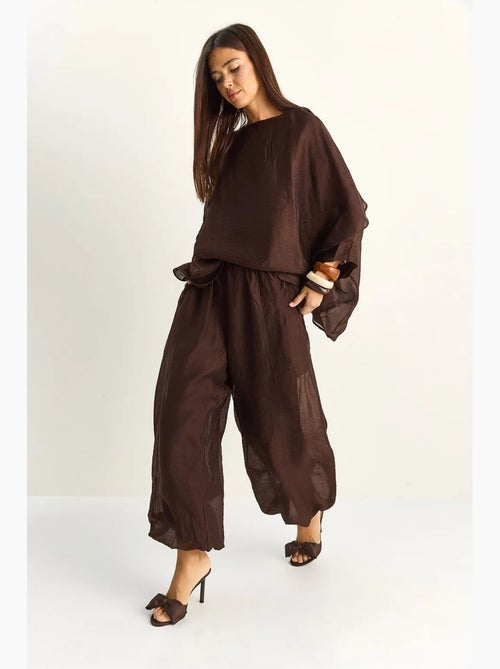 Ensemble deux pièces coordonné taille haute à jambe large lucci - Kiabi