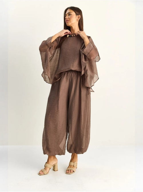 Ensemble deux pièces coordonné taille haute à jambe large lucci - Kiabi
