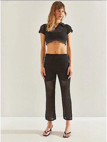 Ensemble deux pièces court en tricot à manches courtes lucci