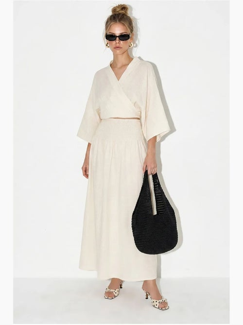 Ensemble deux pièces en coton avec blouse et jupe midi lucci - Kiabi
