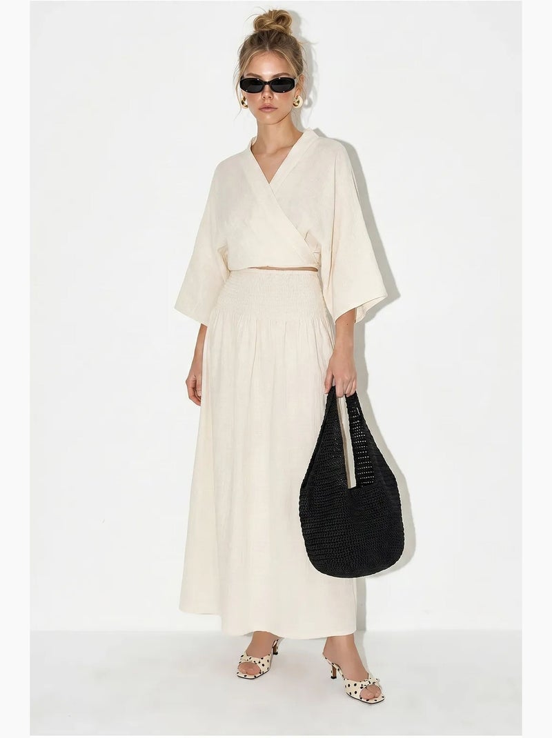 Ensemble deux pièces en coton avec blouse et jupe midi lucci Beige naturel - Kiabi