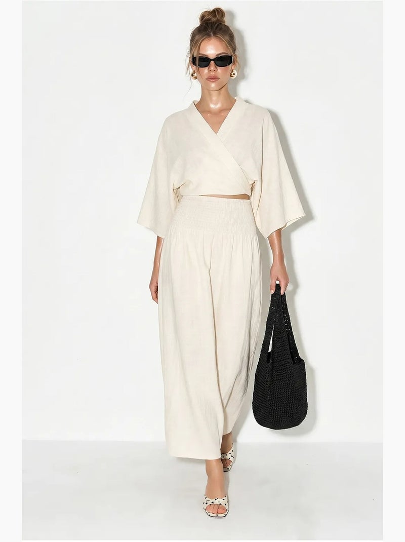 Ensemble deux pièces en coton avec blouse et jupe midi lucci Beige naturel - Kiabi