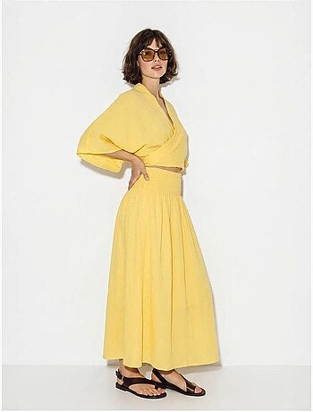 Ensemble deux pièces en coton avec blouse et jupe midi lucci