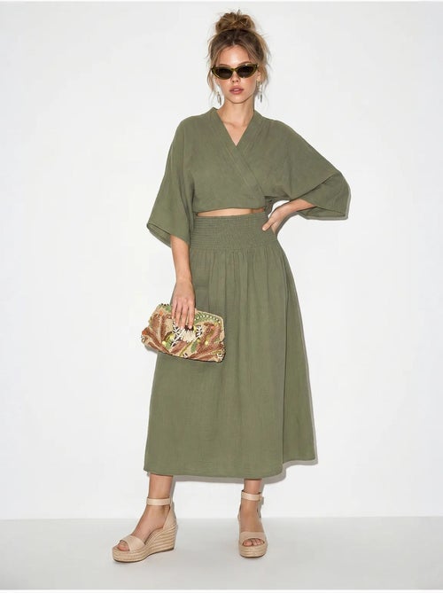 Ensemble deux pièces en coton avec blouse et jupe midi lucci - Kiabi