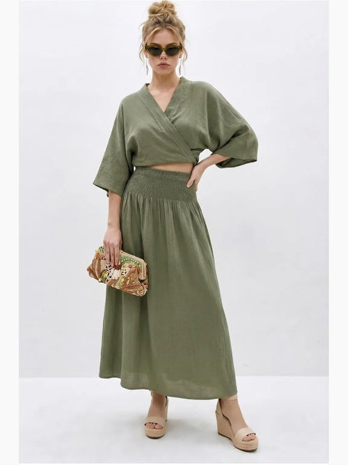 Ensemble deux pièces en coton avec blouse et jupe midi lucci - Kiabi