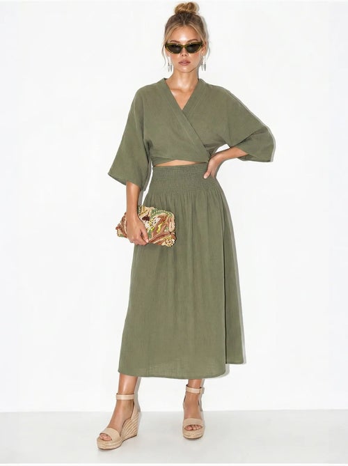 Ensemble deux pièces en coton avec blouse et jupe midi lucci - Kiabi