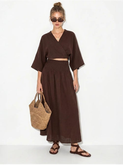 Ensemble deux pièces en coton avec blouse et jupe midi lucci - Kiabi