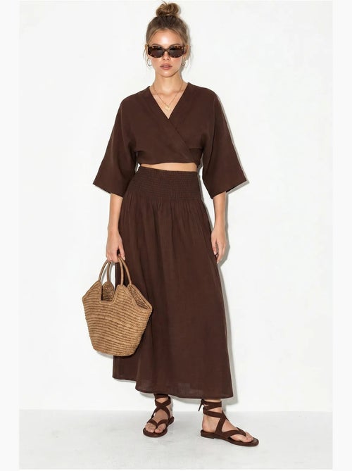 Ensemble deux pièces en coton avec blouse et jupe midi lucci - Kiabi