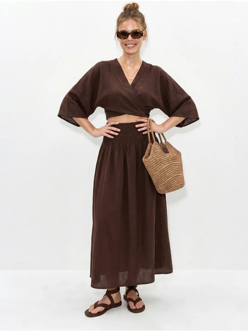 Ensemble deux pièces en coton avec blouse et jupe midi lucci - Kiabi