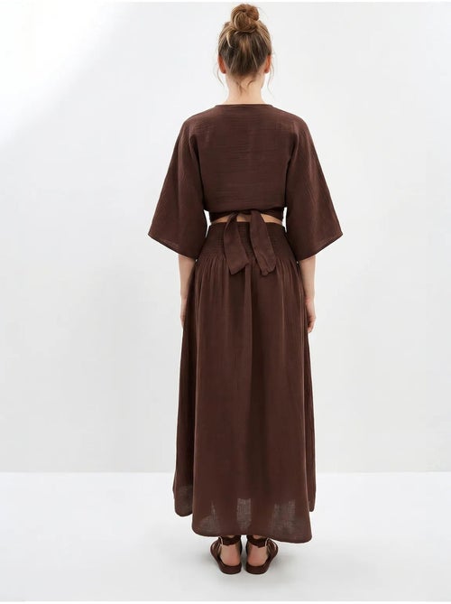 Ensemble deux pièces en coton avec blouse et jupe midi lucci - Kiabi