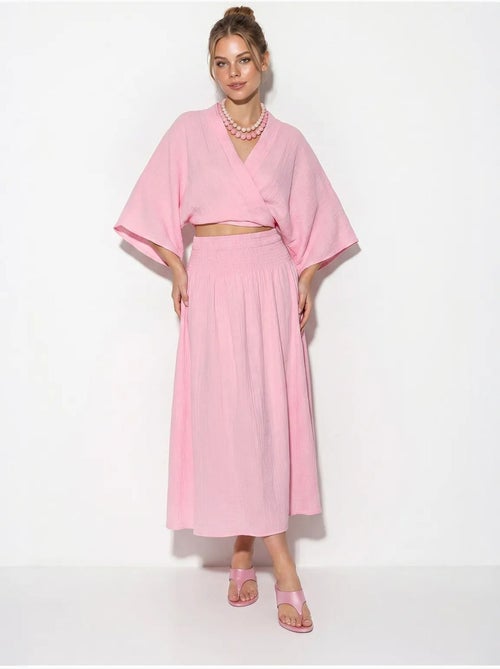 Ensemble deux pièces en coton avec blouse et jupe midi lucci - Kiabi