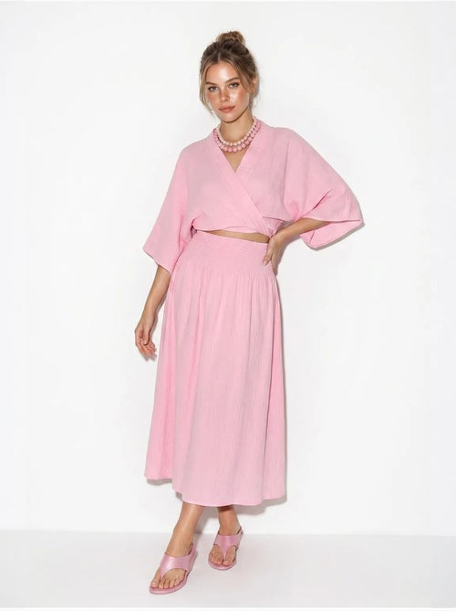Ensemble deux pièces en coton avec blouse et jupe midi lucci - Kiabi