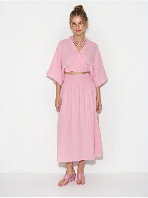 Ensemble deux pièces en coton avec blouse et jupe midi lucci - Kiabi
